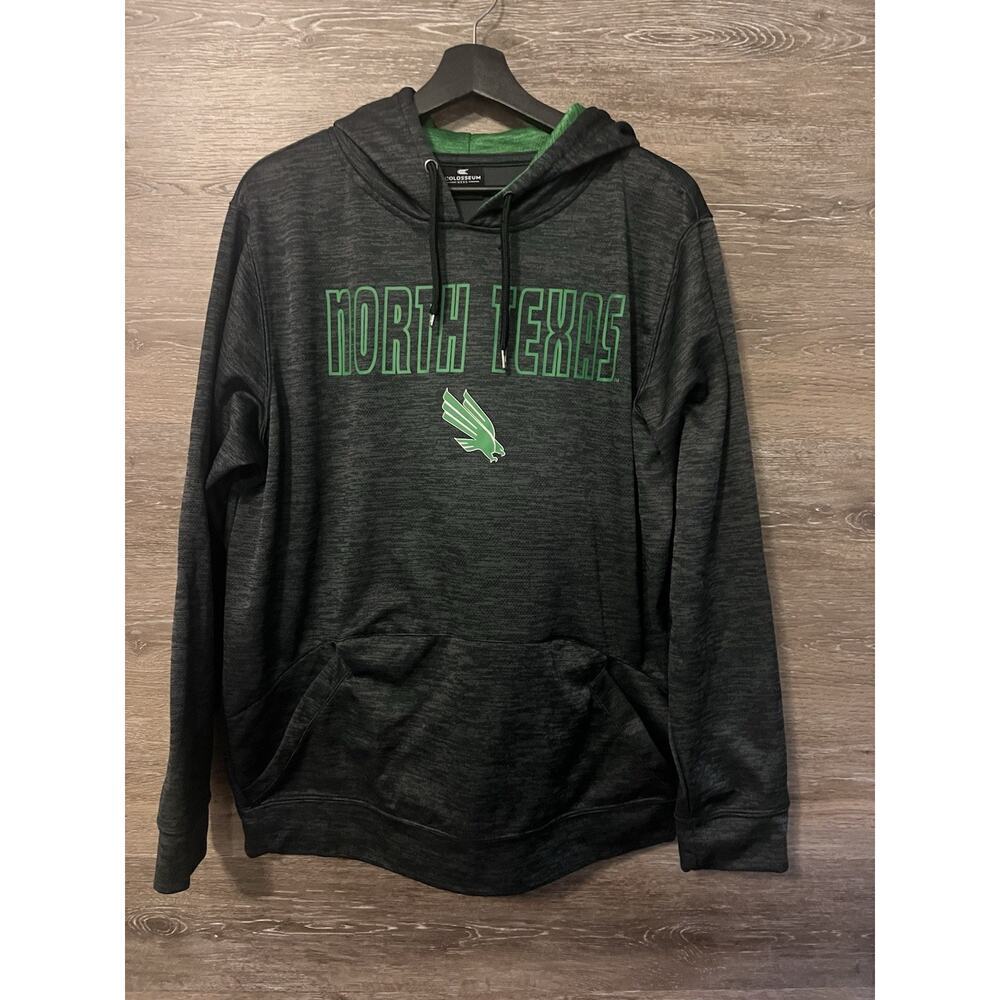 University of North Texas Mean Green Black Hoodie Size Large Colosseum Pockets